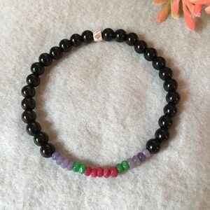 Genuine tourmaline and jasper beaded bracelet